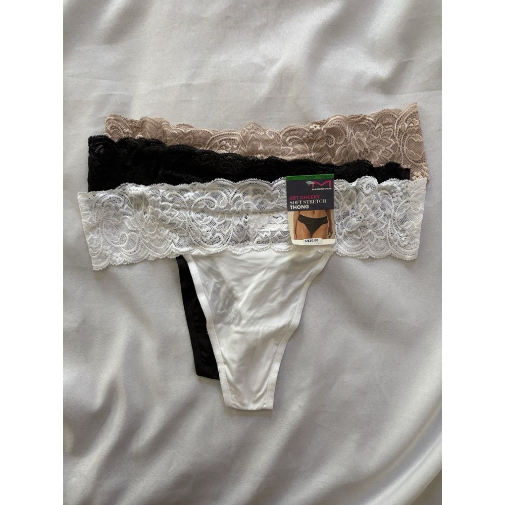 NEW Maidenform Luxurious Lace Thong Size Large 7 DMESLT 3 Pair Maidenform Thong